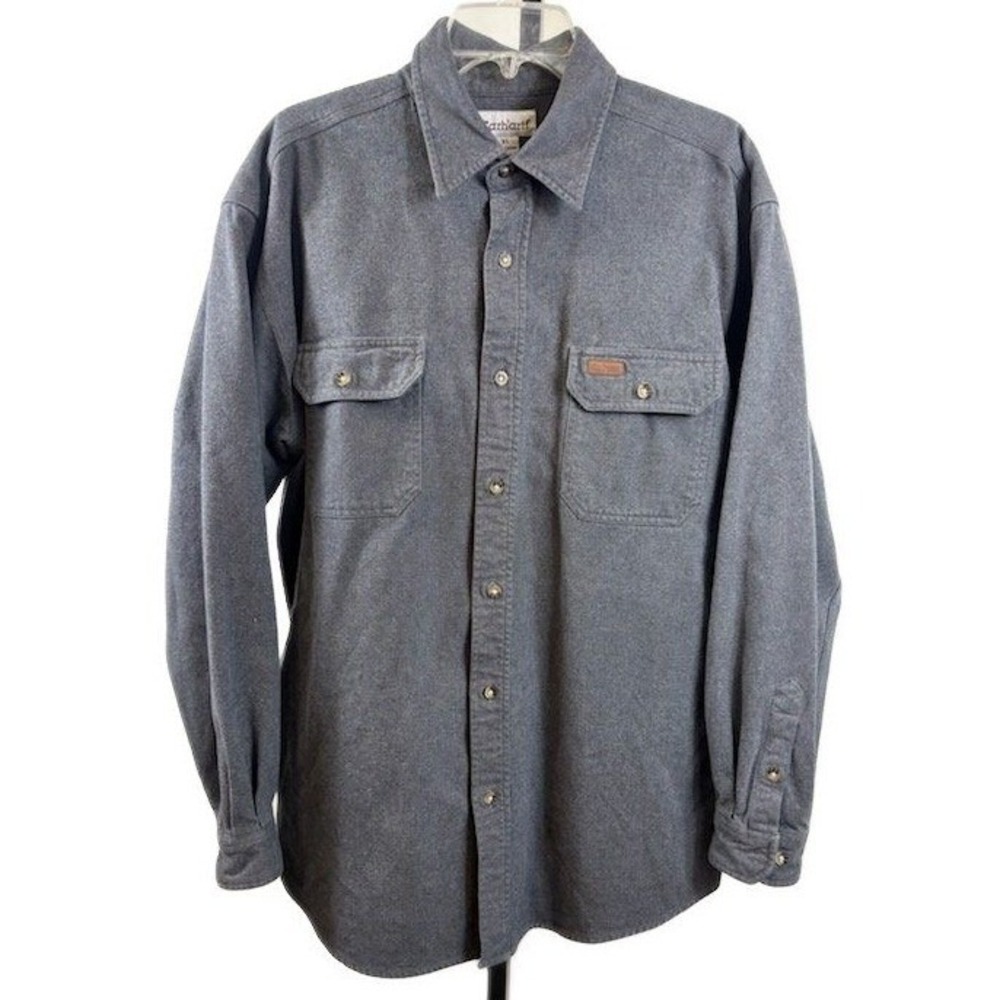 Carhartt‎ Shirt Men's Size XL Gray Long Sleeve Button Up Heavy Flannel  Workwear